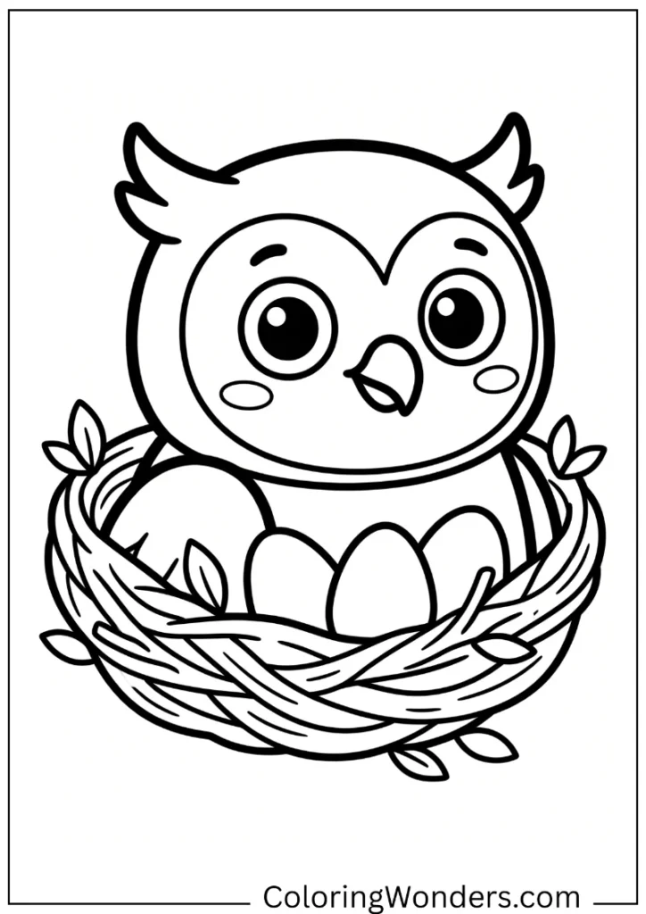 Baby owl in a nest coloring page
