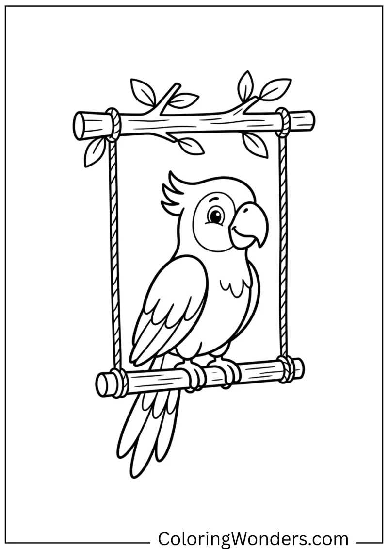Parrot coloring printable PDF sitting nicely